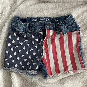 Cat & Jack Patriotic Patchwork Denim Shorts - Red & Blue